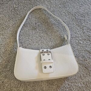 Brandy Melville White Faux Leather Buckle Strap Mini Shoulder Bag
